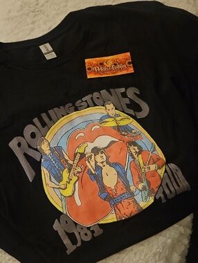 the Rolling Stones Black Tee with Red and Yellow Graphic